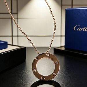 18K Rose Gold Diamond LOVE Circle Necklace Designer Inspired